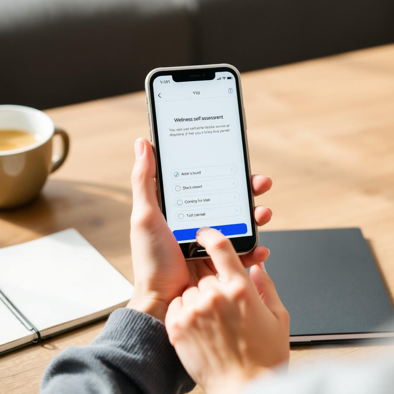Person taking a wellness self-assessment on their phone
